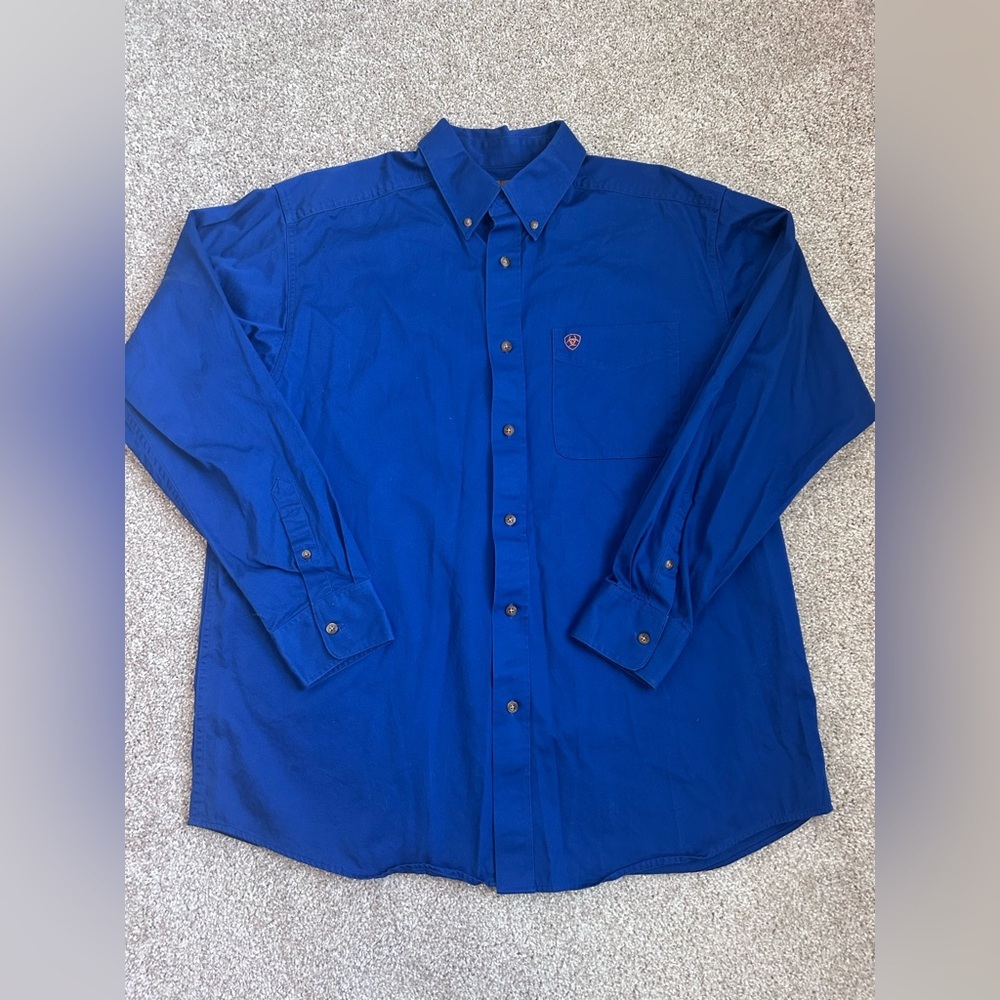 Ariat Shirt Mens Extra Large Blue Button Down Twill Pocket Long Sleeve Western
